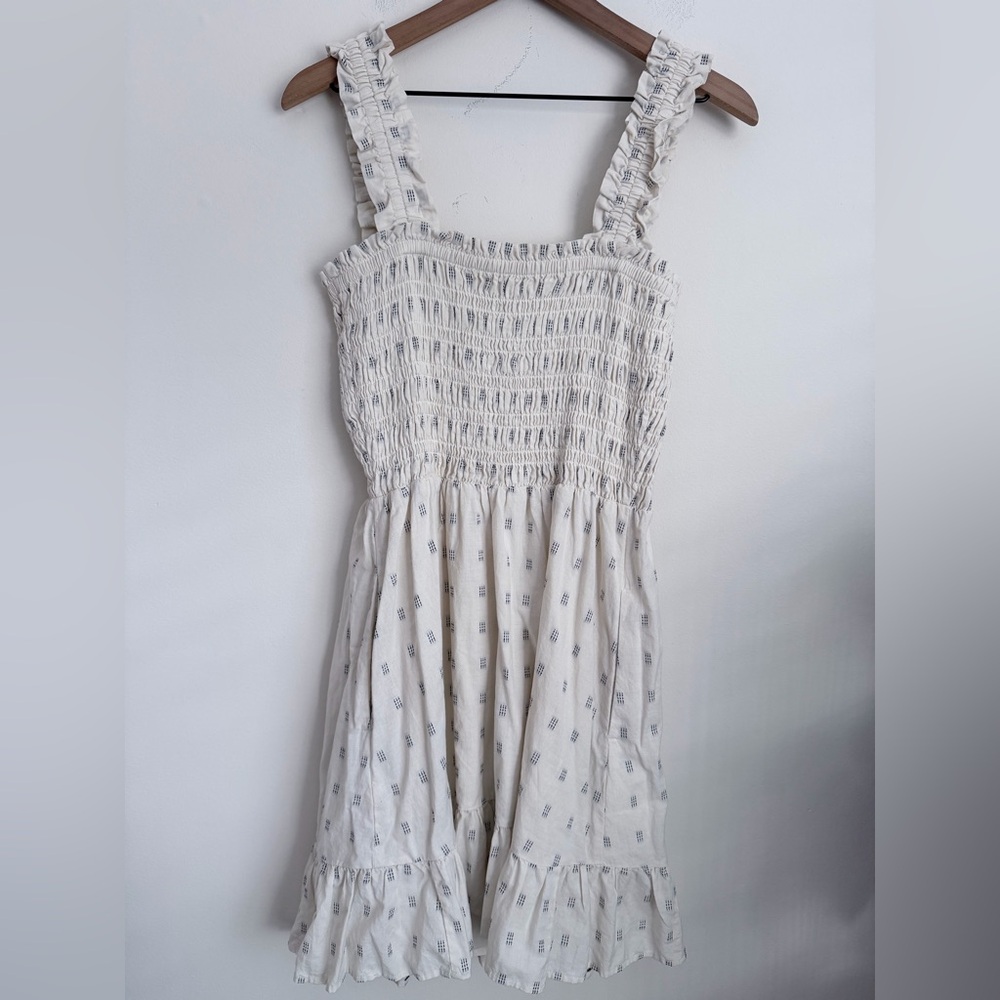 Madewell Lucie Smocked Tank Mini Dress Textural Clipdot cream wide strap M NWT - Picture 4 of 8
